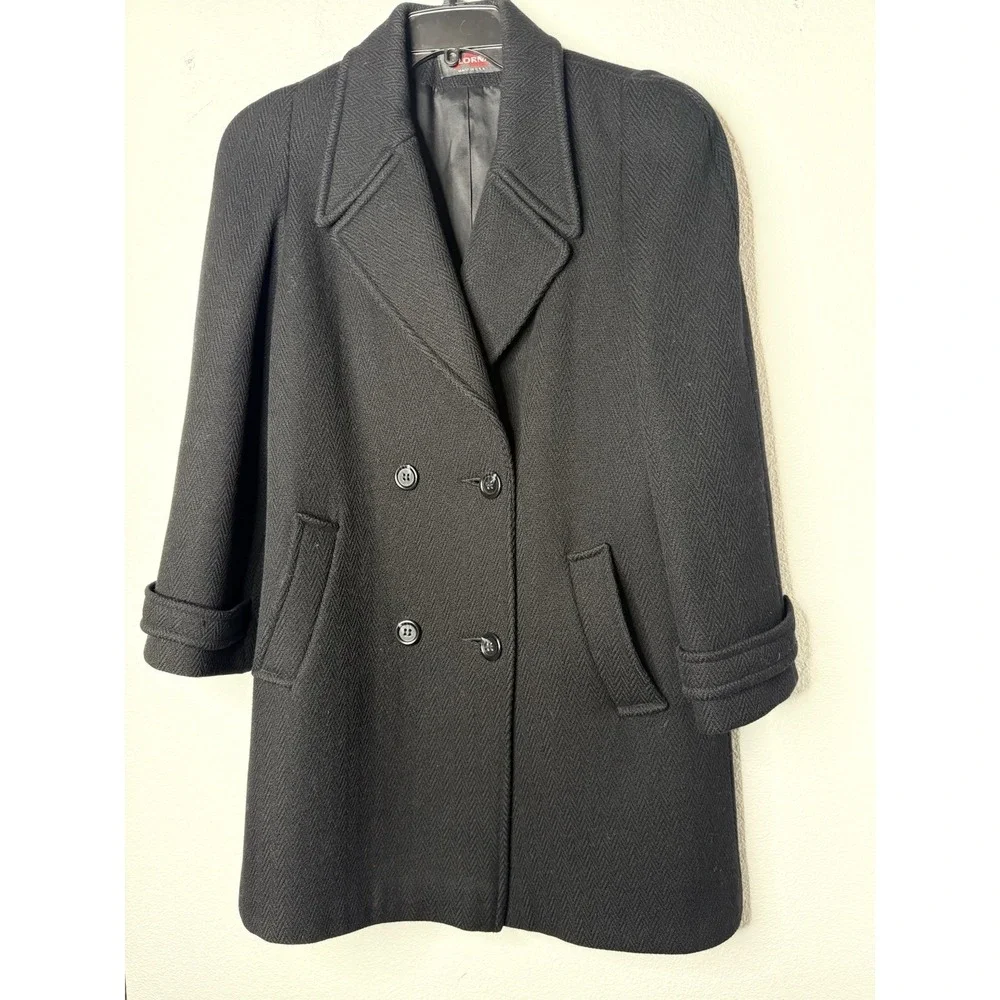 Vintage Alorna Pea Coat Large Black 80s Made In‎ USA 100% Wool Classic Luxury